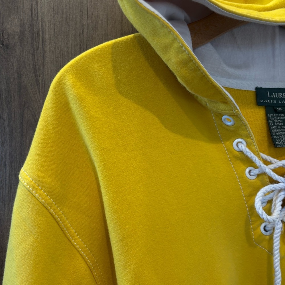Lauren Ralph Lauren 3X Hoodie Yellow and Blue Color Block Sweatshirt - Picture 3 of 13